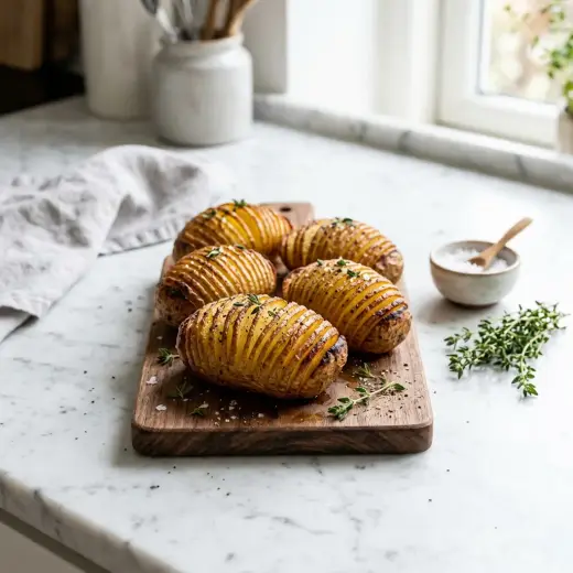 Batatas Hasselback na air fryer com lâminas douradas e temperadas com orégãos