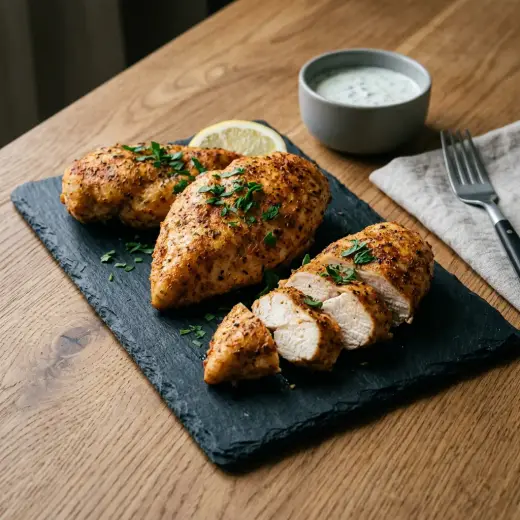 Filetes de frango na air fryer dourados, com limão e orégãos