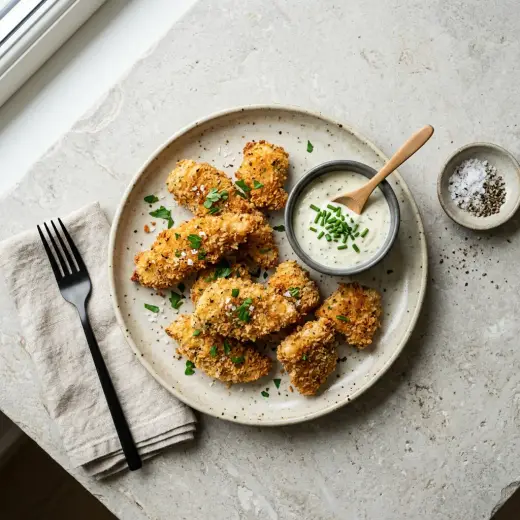 Frango panado na air fryer em bifes dourados e crocantes, com limão