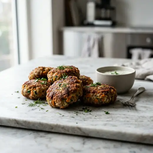 Hambúrgueres de legumes na air fryer, dourados, feitos com grão-de-bico, cenoura e curgete