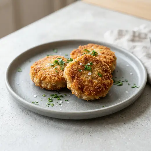 Hambúrgueres de porco panados na air fryer, com crosta dourada e estaladiça