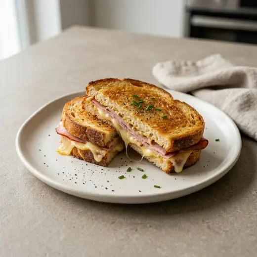 Tostas de fiambre e queijo na air fryer, douradas e prontas a servir