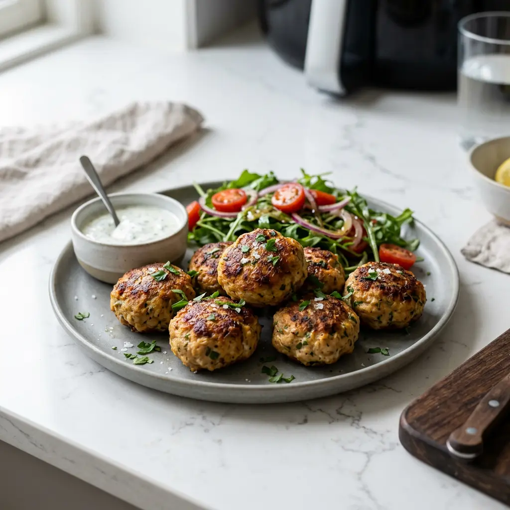 Foto de Almôndegas de frango na air fryer pronto na airfryer