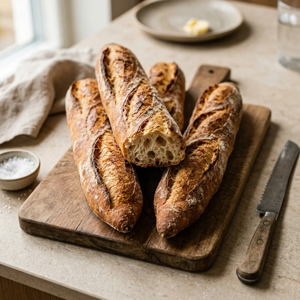 Receita de Baguetes francesas pronta a servir como prato caseiro