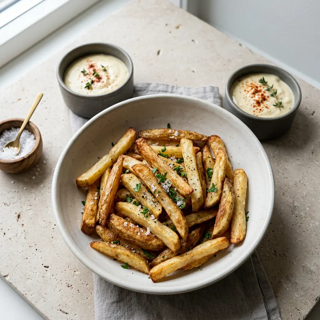 Foto de Batatas fritas caseiras na air fryer pronto na airfryer