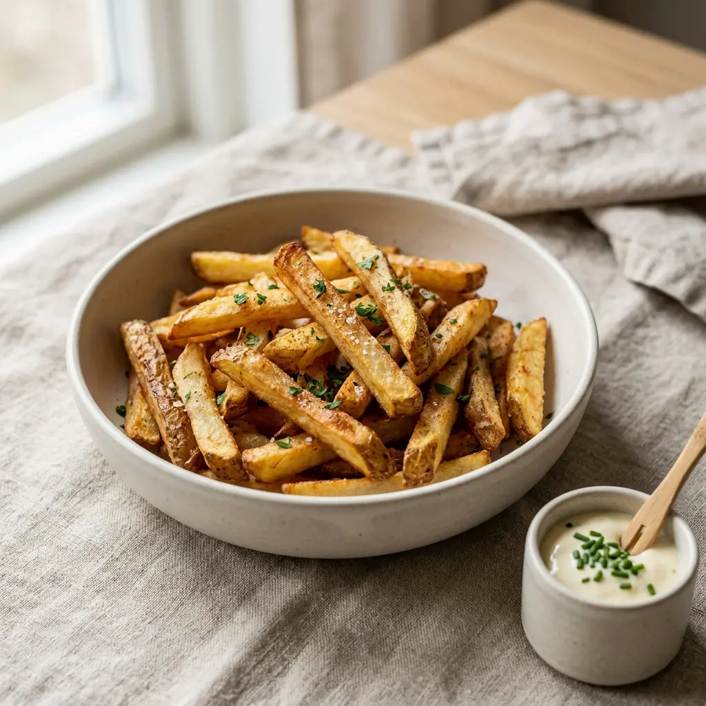 Receita de Batatas fritas pronta a servir como prato caseiro