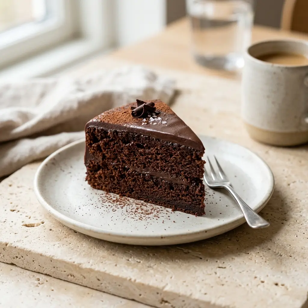Receita de Bolo de chocolate pronta a servir como sobremesa caseira