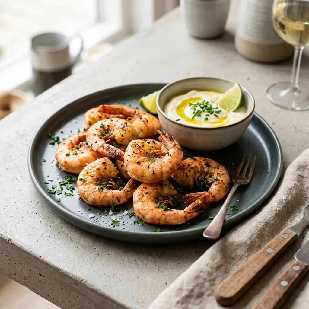 Foto de Camarões gigantes na air fryer pronto na airfryer