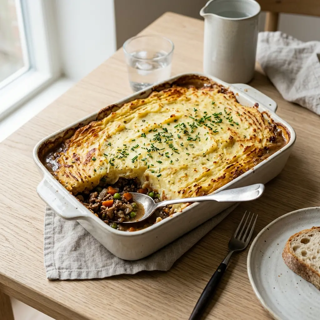 Receita de Carne de vaca no forno com puré de batata pronta a servir como prato caseiro