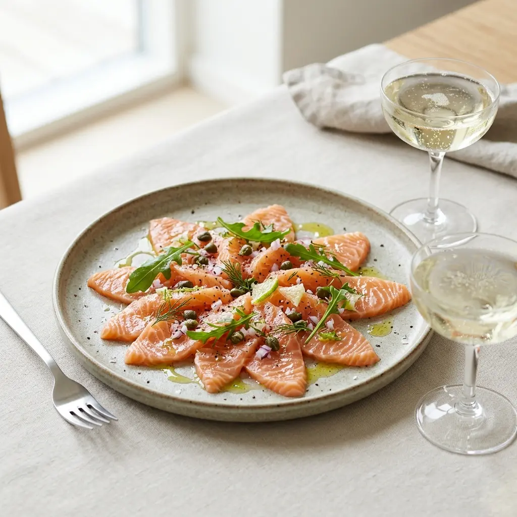 Receita de Carpaccio de salmão pronta a servir como prato caseiro