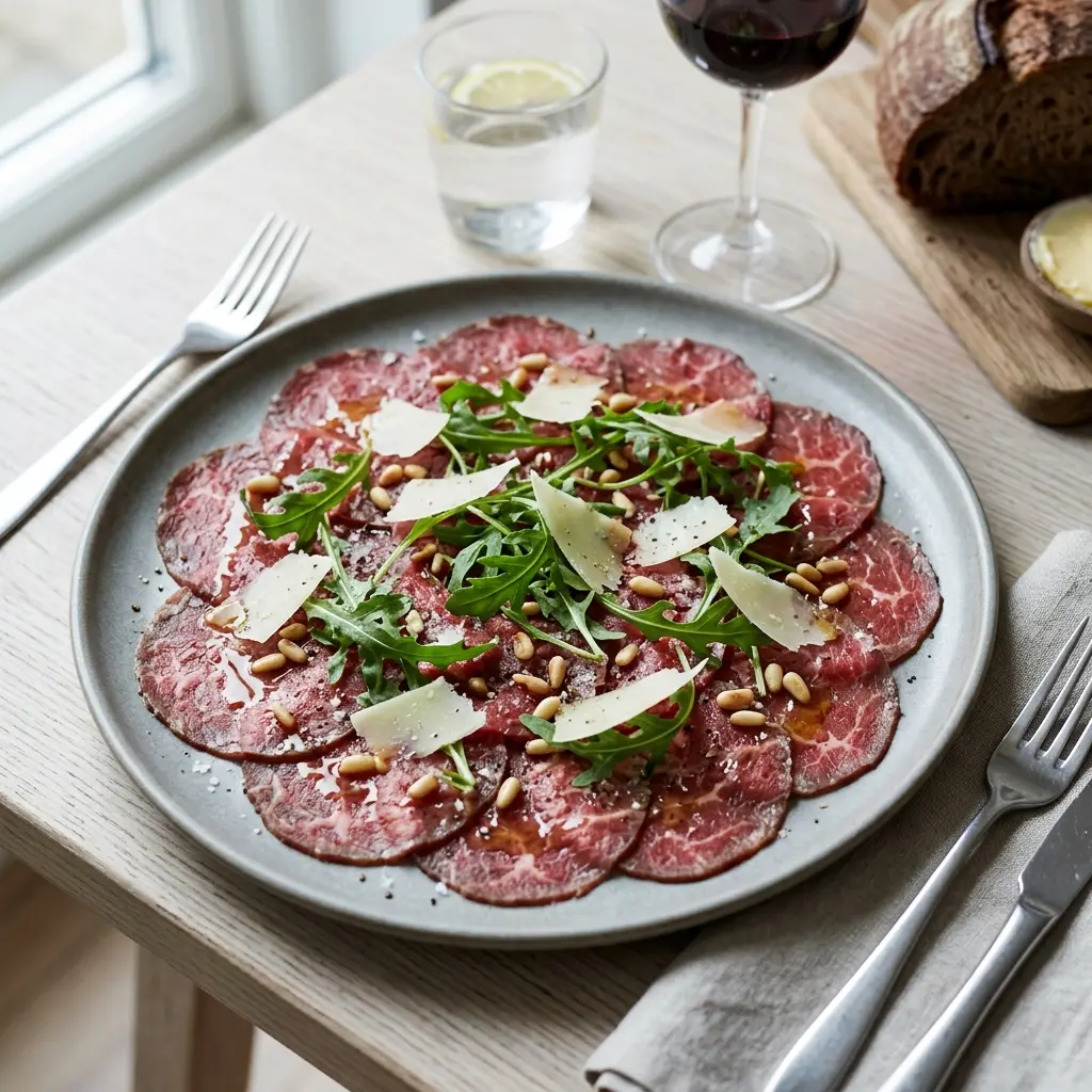 Receita de Carpaccio de vaca pronta a servir como prato caseiro
