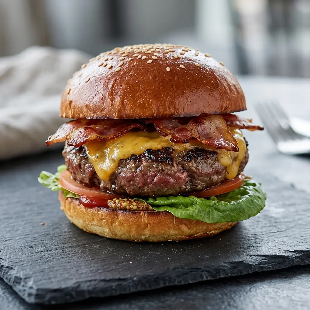 Receita de Cheeseburger com bacon pronta a servir como prato caseiro