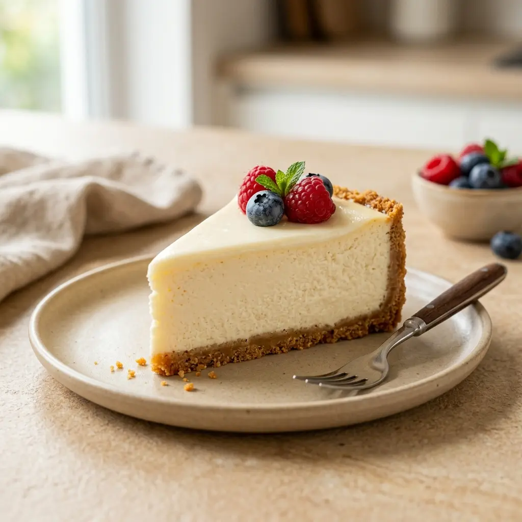 Receita de Cheesecake pronta a servir como sobremesa caseira