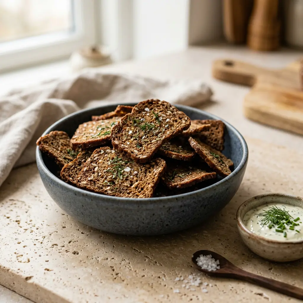 Foto de Chips de pão de centeio na air fryer pronto na airfryer