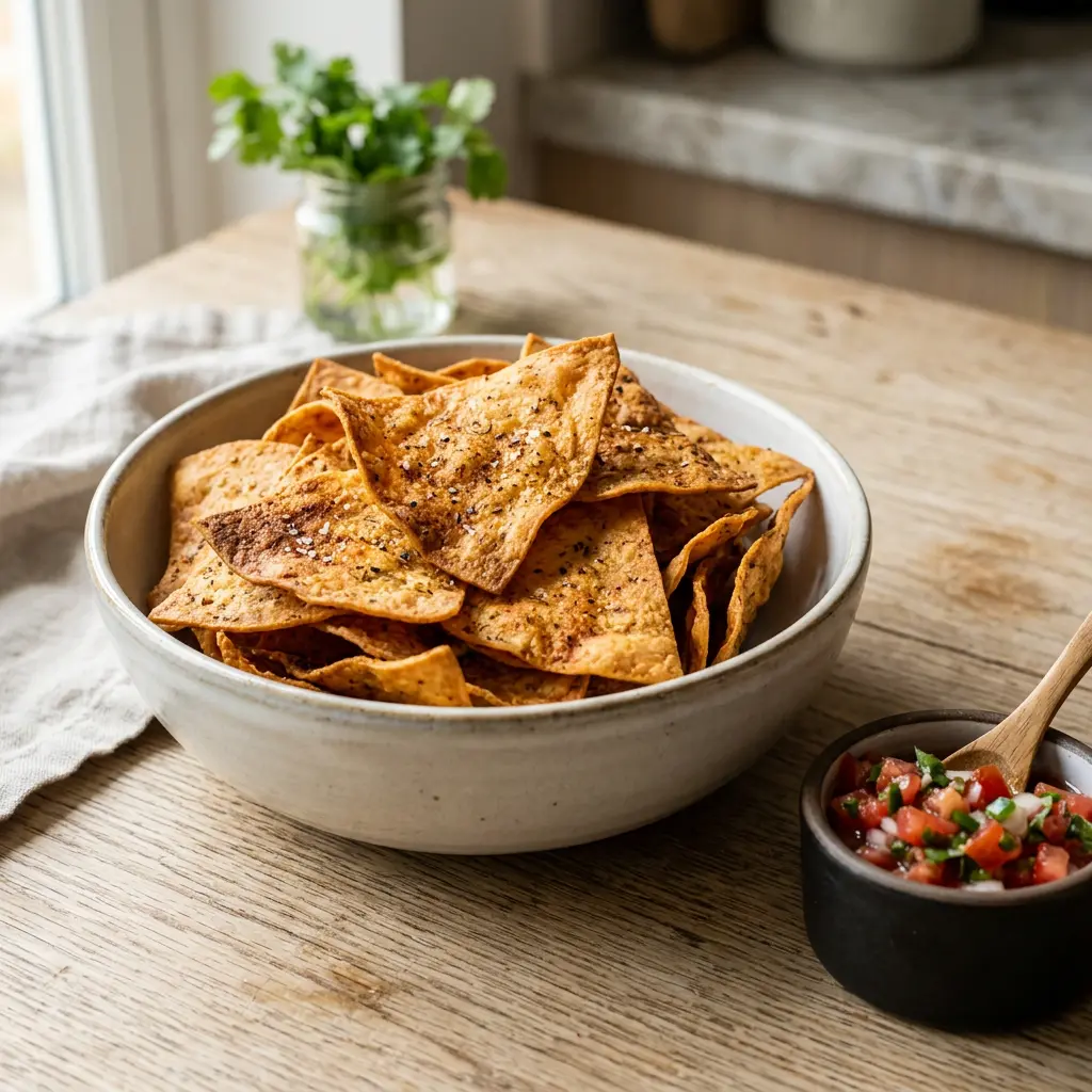 Foto de Chips de tortilha na air fryer pronto na airfryer