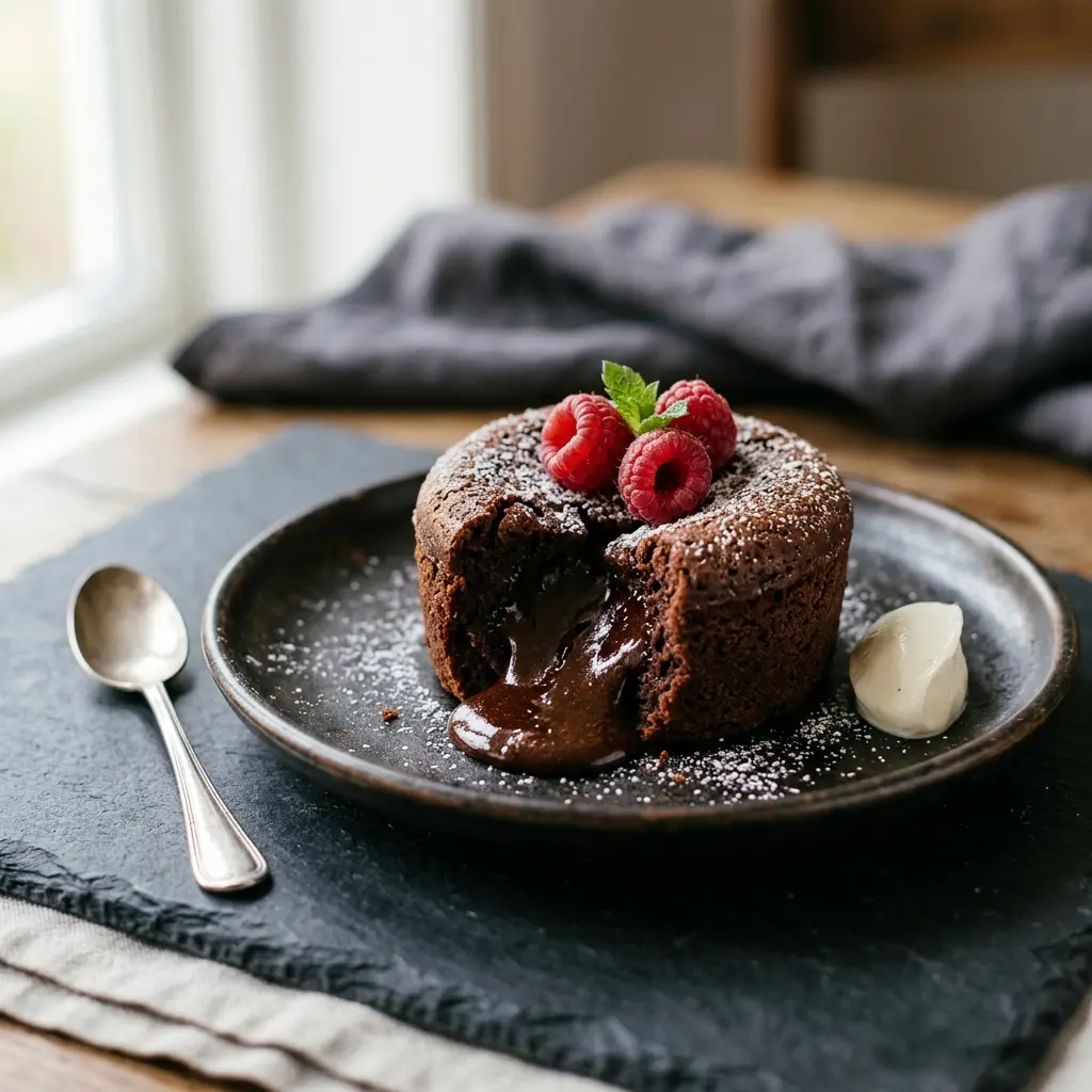 Receita de Fondant de chocolate pronta a servir como prato caseiro