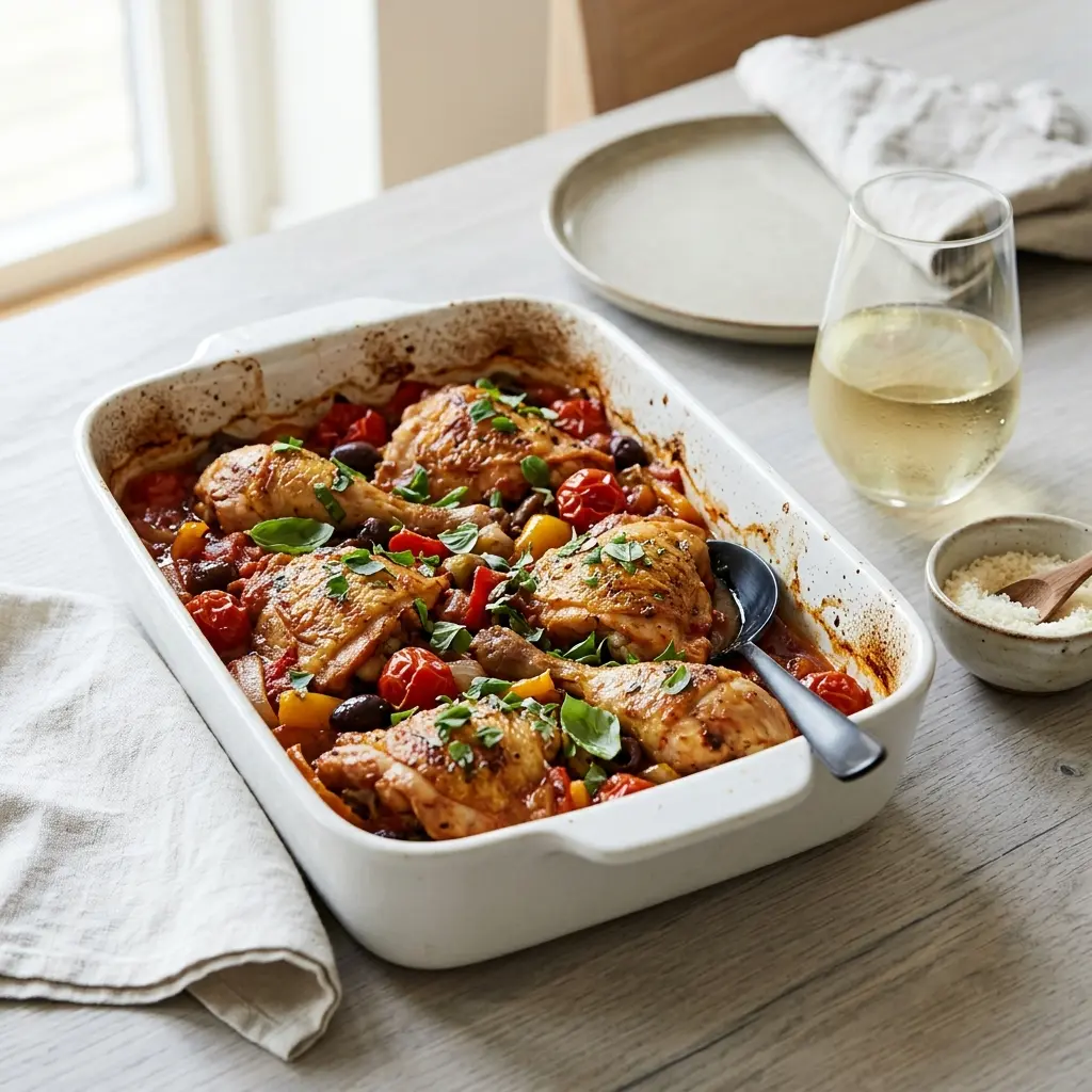 Receita de Frango italiano no forno pronta a servir como prato caseiro