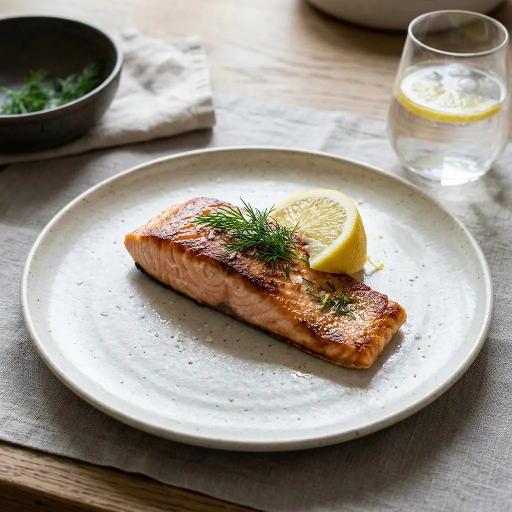Receita de Frossen salmão na frigideira pronta a servir como prato caseiro