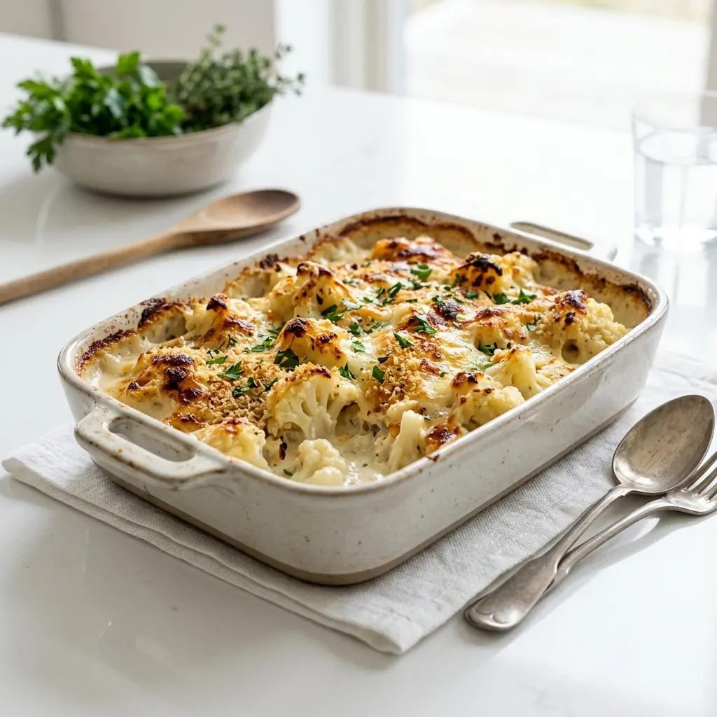Receita de Gratinado de couve-flor pronta a servir como prato caseiro