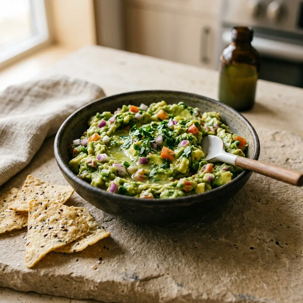Receita de Guacamole pronta a servir como prato caseiro