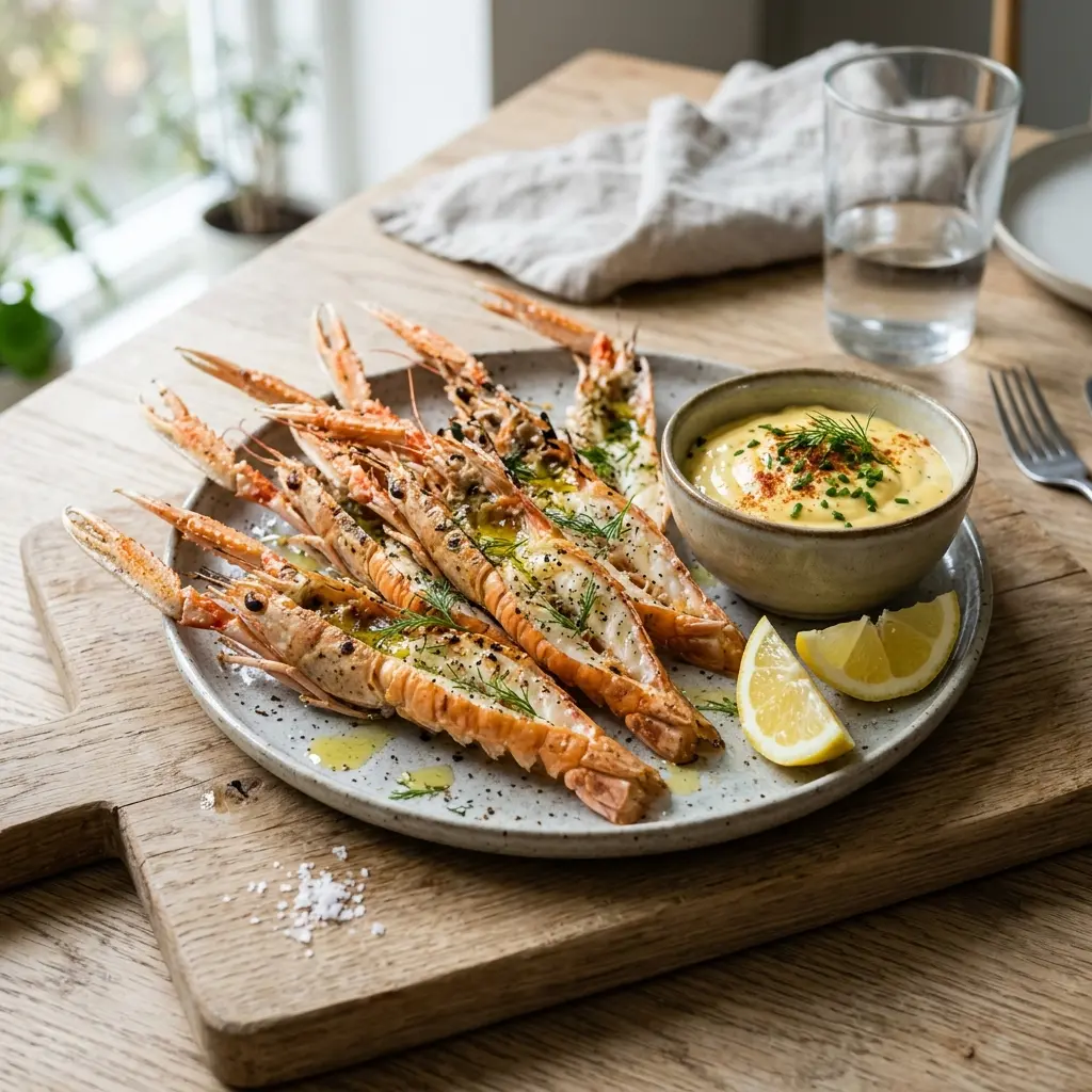 Receita de Lagostins com aioli apresentada como molho ou acompanhamento