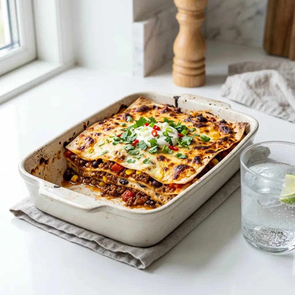 Receita de Lasanha mexicana pronta a servir como prato caseiro