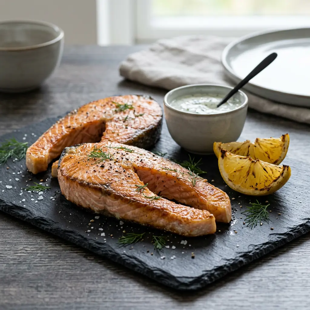 Foto de Medalhões de salmão na air fryer pronto na airfryer