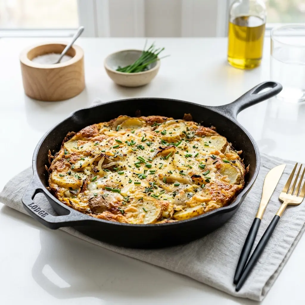 Receita de Omelete de batata pronta a servir ao pequeno-almoço