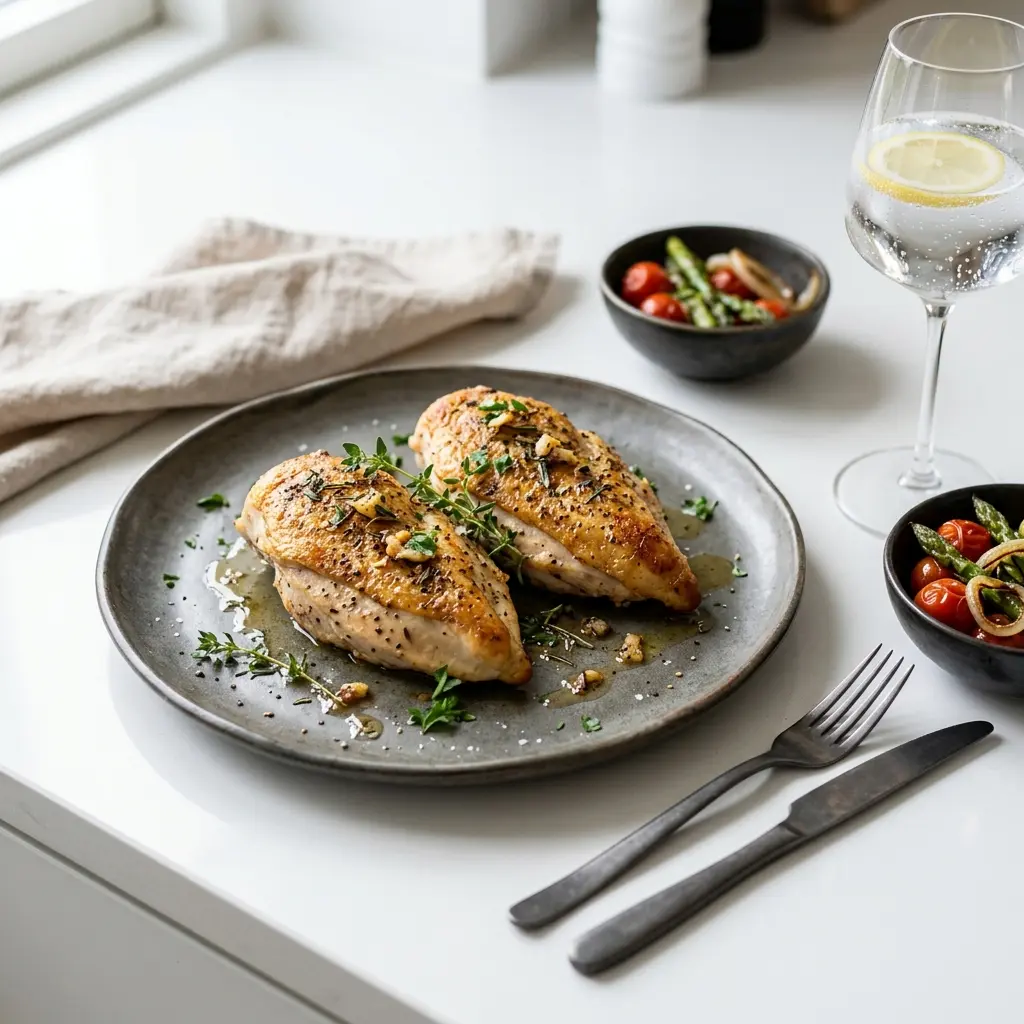 Receita de Peito de frango na frigideira pronta a servir como prato caseiro
