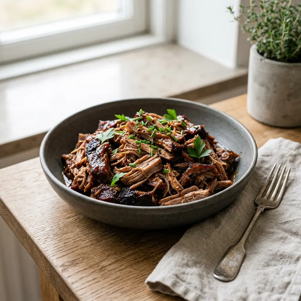 Receita de Pulled pork pronta a servir como prato caseiro