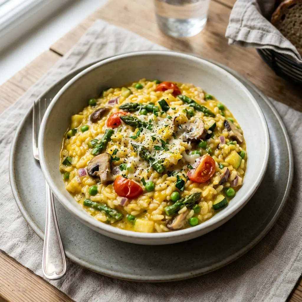 Receita de Risotto vegetariano pronta a servir como prato caseiro
