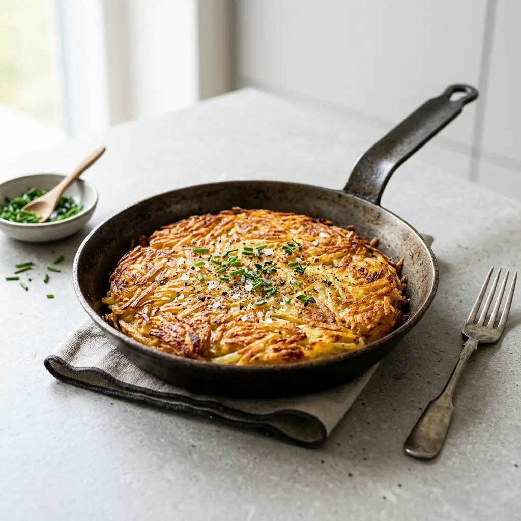 Receita de Roesti na frigideira pronta a servir como prato caseiro