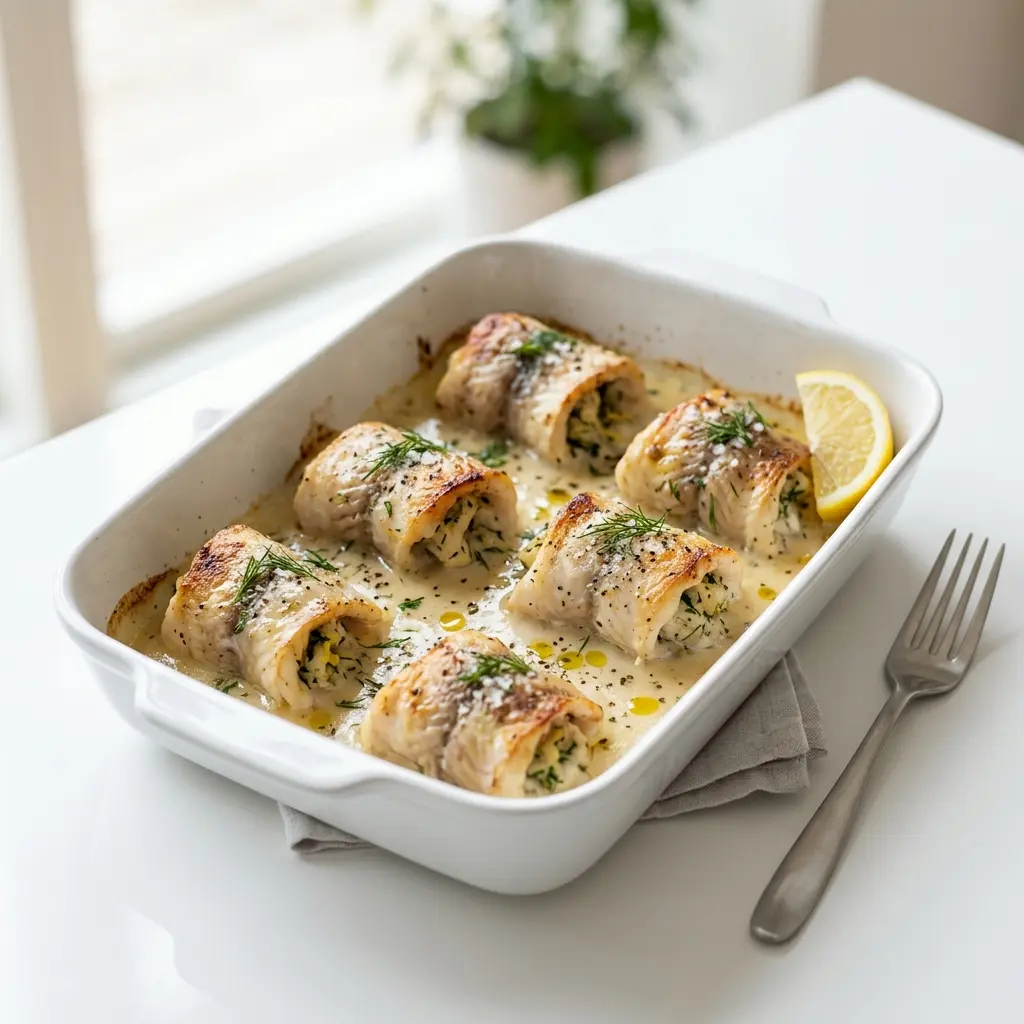 Receita de Rolinhos de solha no forno pronta a servir como prato caseiro