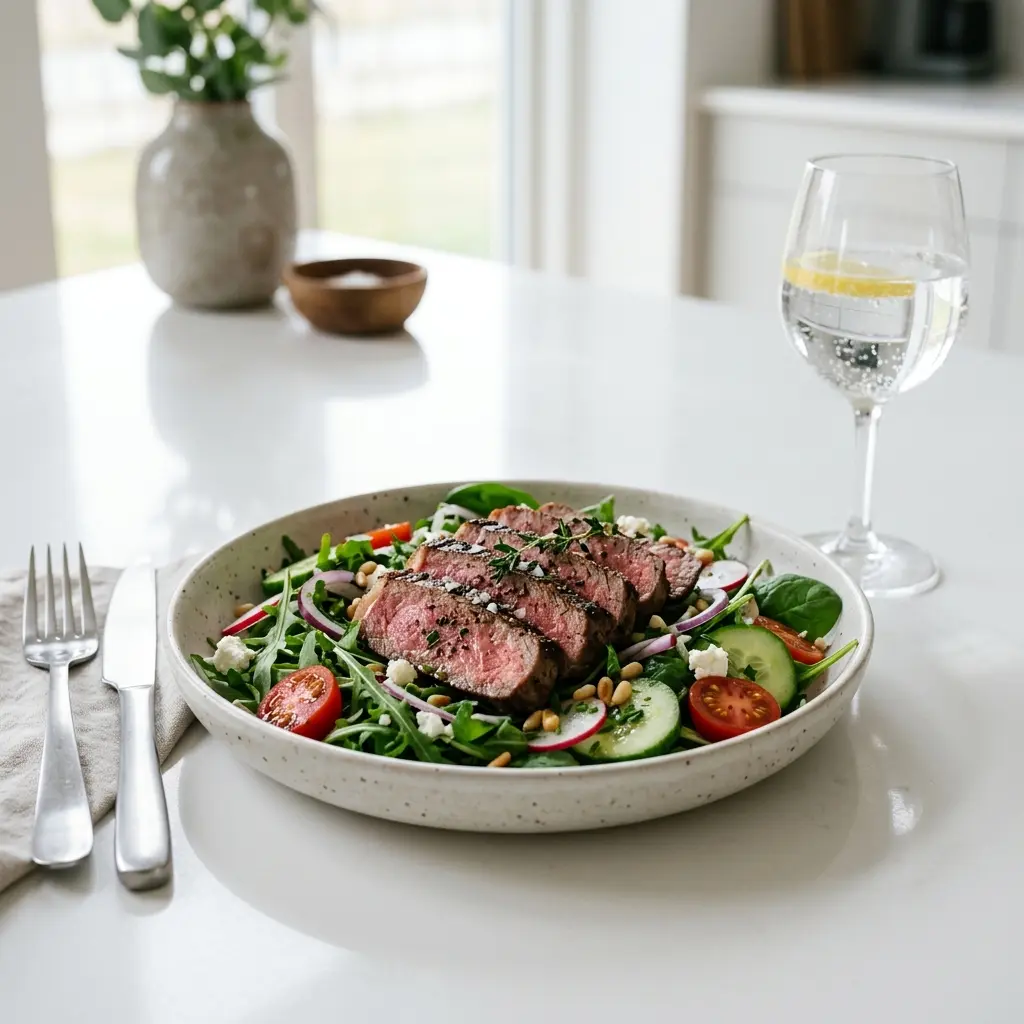 Receita de Salada com steak servida como salada fresca