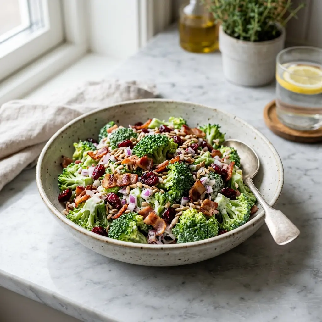 Receita de Salada de brócolos clássico servida como salada fresca