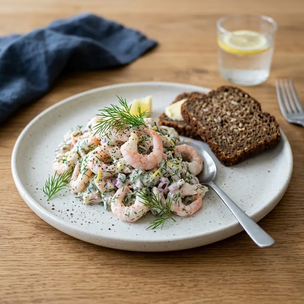 Receita de Salada de camarão com endro servida como salada fresca