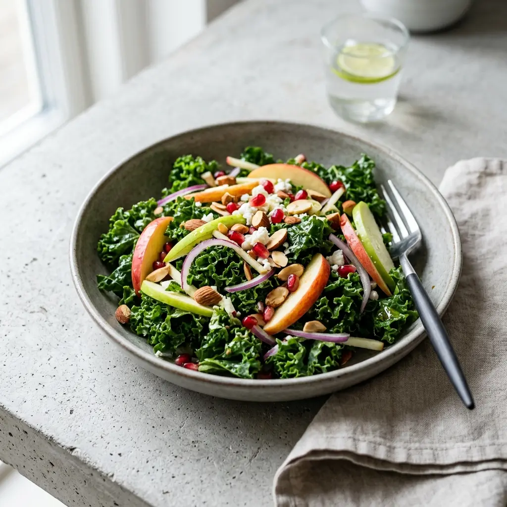 Receita de Salada de couve kale com maçã servida como salada fresca