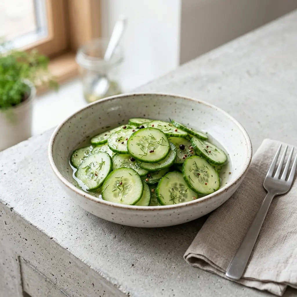 Receita de Salada de pepino caseira servida como salada fresca