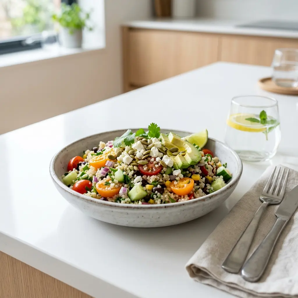 Receita de Salada de quinoa servida como salada fresca