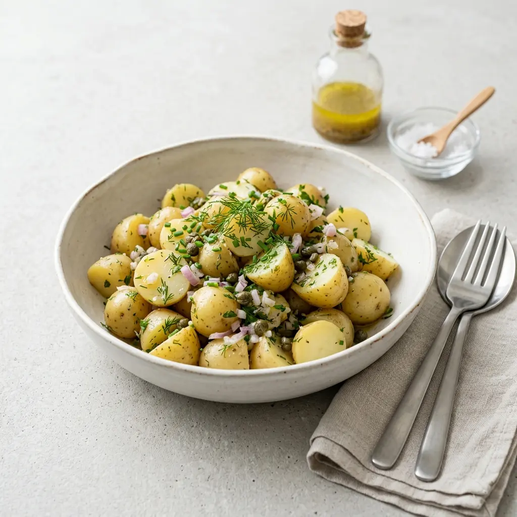 Receita de Salada francesa de batata servida como salada fresca