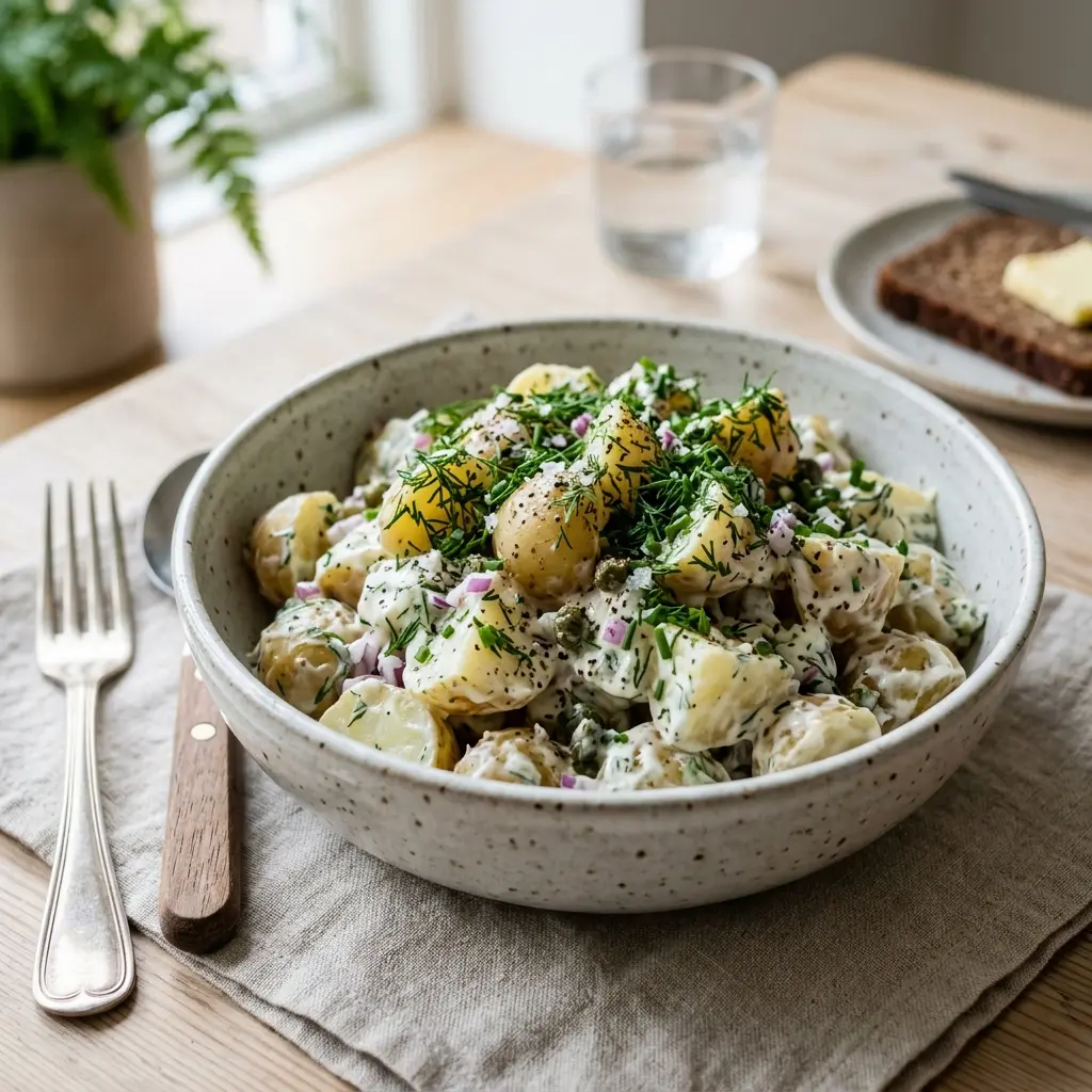 Receita de Salada fria de batata servida como salada fresca