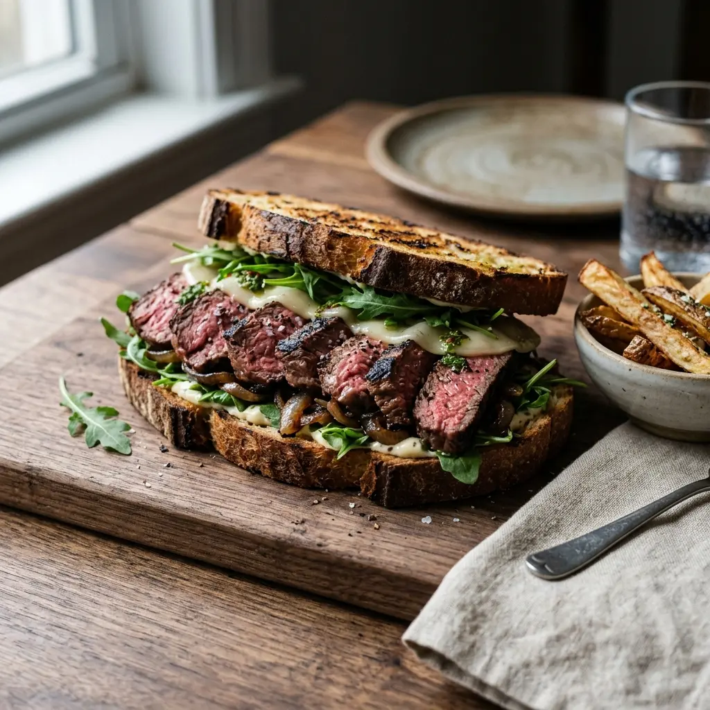 Receita de Sandes de bife pronta a servir como prato caseiro