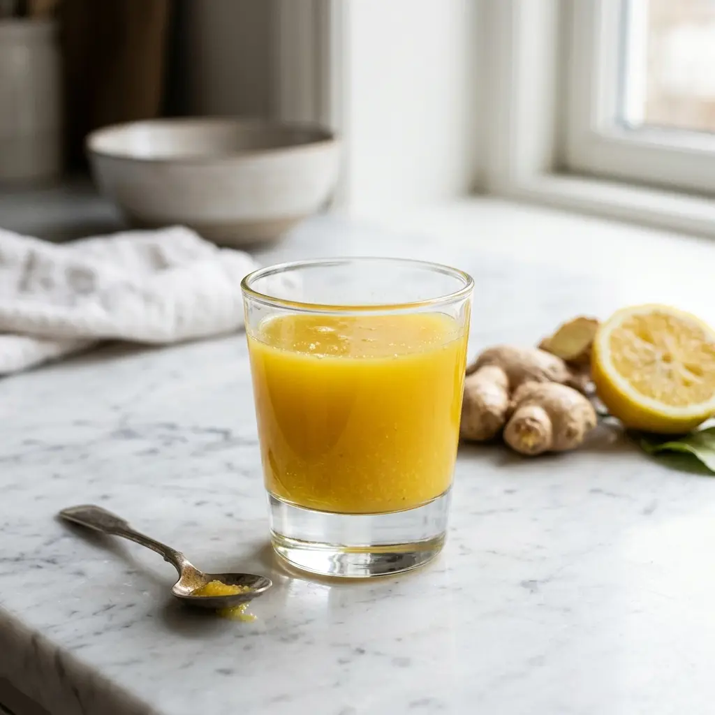Receita de Shot de gengibre pronta a servir como prato caseiro