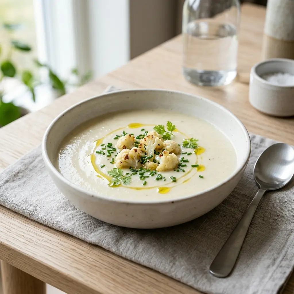 Receita de Sopa de couve-flor servida quente numa taça