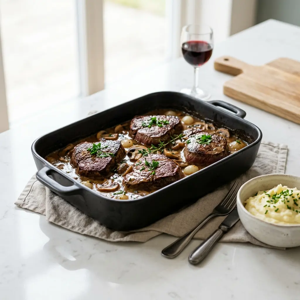 Receita de Steak no forno pronta a servir como prato caseiro