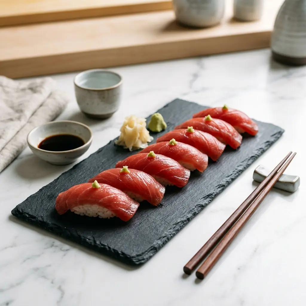 Receita de Sushi maguro pronta a servir como prato caseiro