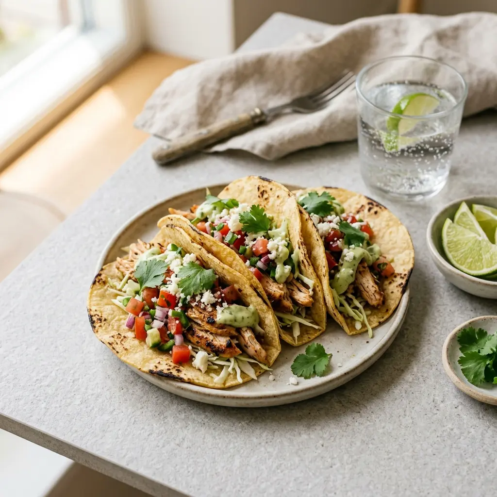 Receita de Tacos de frango pronta a servir como prato caseiro