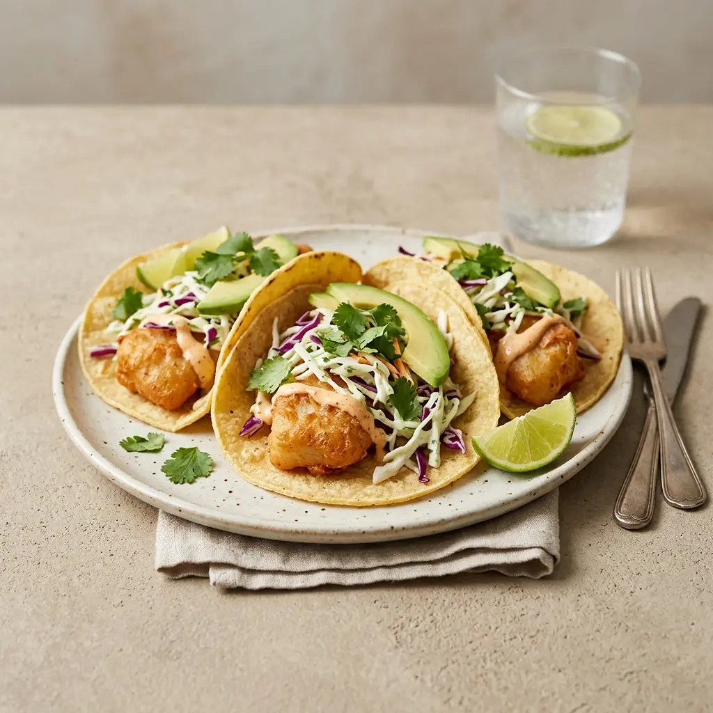 Receita de Tacos de peixe Baja pronta a servir como prato caseiro
