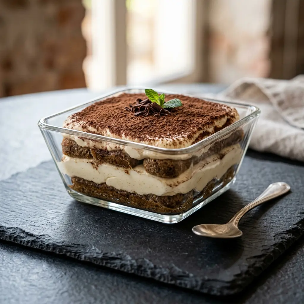 Receita de Tiramisu pronta a servir como sobremesa caseira