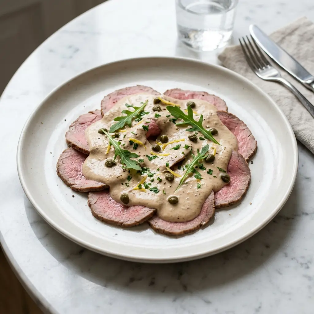 Receita de Vitello tonnato com molho de atum apresentada como molho ou acompanhamento